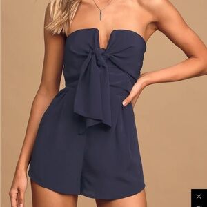 Inez Navy Blue Tie-Front Romper